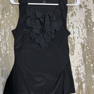 WHBM Black tank/cami/blouse with peep hole ruffle